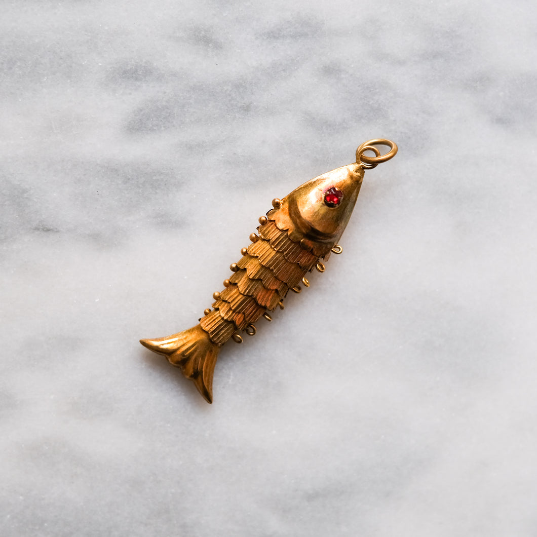 Vintage 14K Yellow Gold Articulated Fish Pendant
