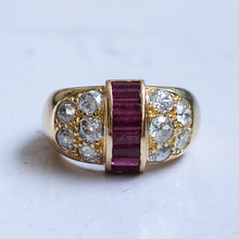 Load image into Gallery viewer, Retro 1940s French Diamond and Ruby Bombe Ring
