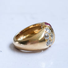 Load image into Gallery viewer, Retro 1940s French Diamond and Ruby Bombe Ring
