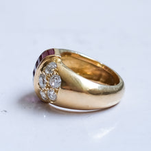 Load image into Gallery viewer, Retro 1940s French Diamond and Ruby Bombe Ring
