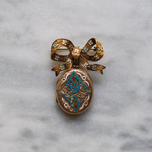 Load image into Gallery viewer, Victorian Krementz 15K Rose Gold Enamel Bow Locket Pendant Brooch
