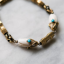 Load image into Gallery viewer, Antique Victorian 9K Yellow Gold Coral/Shell and Turquoise Fancy-Link Bracelet

