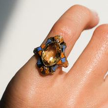 Load image into Gallery viewer, Art Deco Egyptian Revival Citrine Enamel Ring
