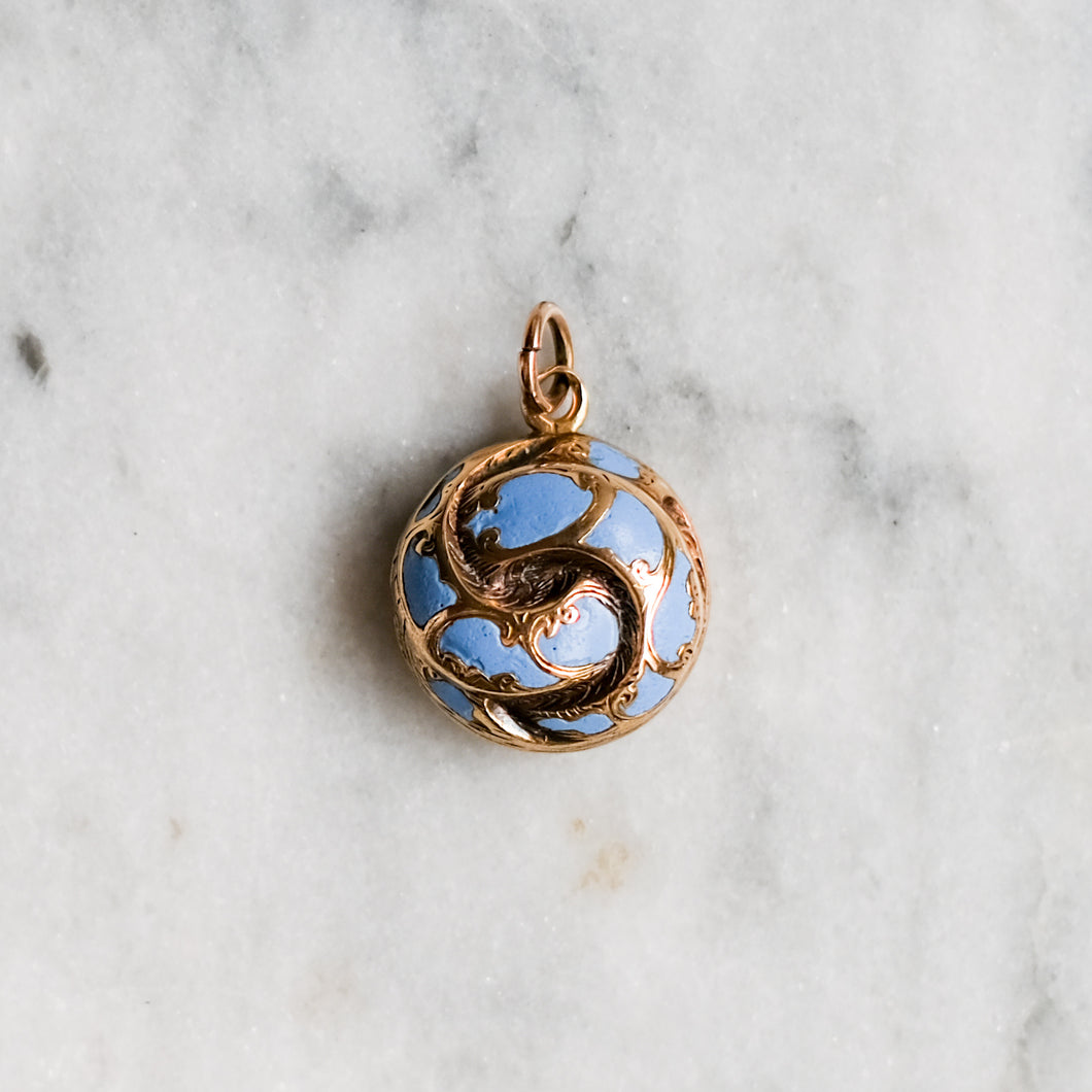 Victorian 14K Rose Gold Cerulean Blue Enamel Mourning Pendant