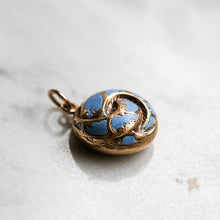 Load image into Gallery viewer, Victorian 14K Rose Gold Cerulean Blue Enamel Mourning Pendant
