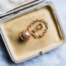 Load image into Gallery viewer, Victorian 14K Rose Gold Watch Chain Extender with Repousse Floral Ball Fob
