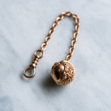 Load image into Gallery viewer, Victorian 14K Rose Gold Watch Chain Extender with Repousse Floral Ball Fob
