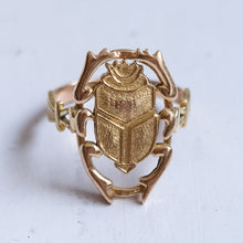 Load image into Gallery viewer, Vintage Egyptian Scarab Ring with Ankh Shoulders
