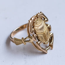 Load image into Gallery viewer, Vintage Egyptian Scarab Ring with Ankh Shoulders
