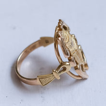 Load image into Gallery viewer, Vintage Egyptian Scarab Ring with Ankh Shoulders

