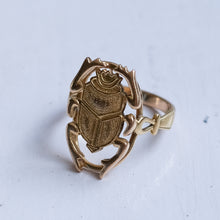 Load image into Gallery viewer, Vintage Egyptian Scarab Ring with Ankh Shoulders
