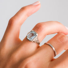 Load image into Gallery viewer, Art Deco 18K White Gold Aquamarine Ring by Belais
