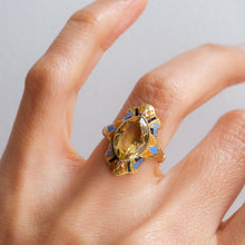 Load image into Gallery viewer, Art Deco Egyptian Revival Citrine Enamel Ring
