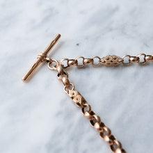 Load image into Gallery viewer, Antique 9K Rose Gold Celestial Star Pierced Albert Chain with T-Bar
