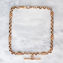 Load image into Gallery viewer, Antique 9K Rose Gold Celestial Star Pierced Albert Chain with T-Bar
