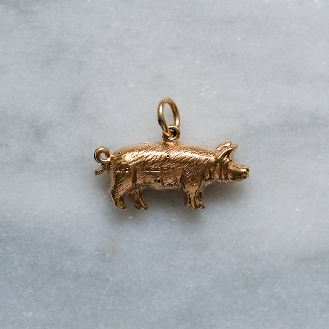 Vintage 9K Yellow Gold Lucky Pig Charm