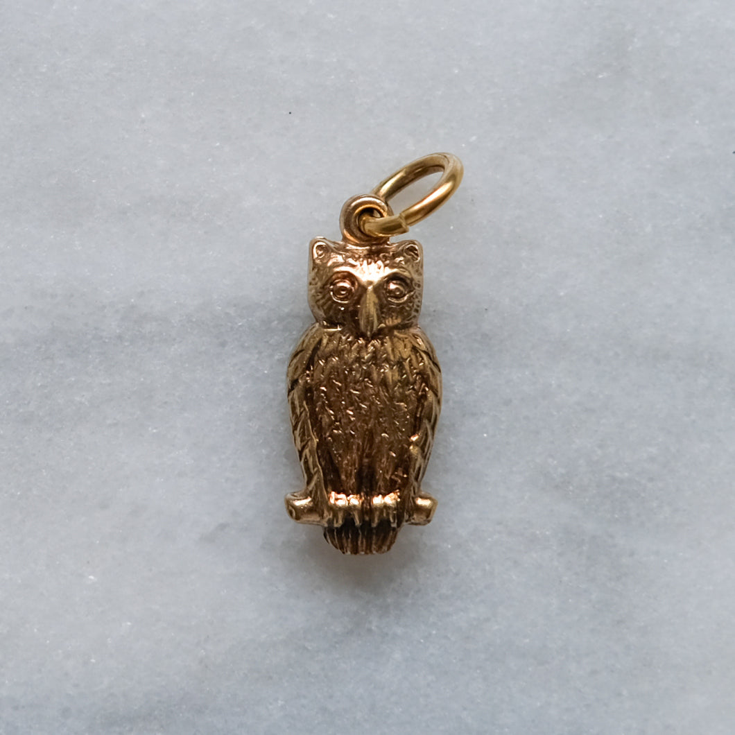 Vintage 9K Yellow Gold Owl Charm