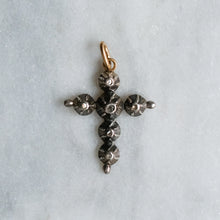 Load image into Gallery viewer, 19th Century Georgian Rose-Cut Diamond Silver &amp; Yellow Gold Cross Pendant
