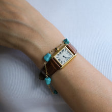 Load image into Gallery viewer, Vintage 14K Yellow Gold Bar-Link and Turquoise Station Bracelet
