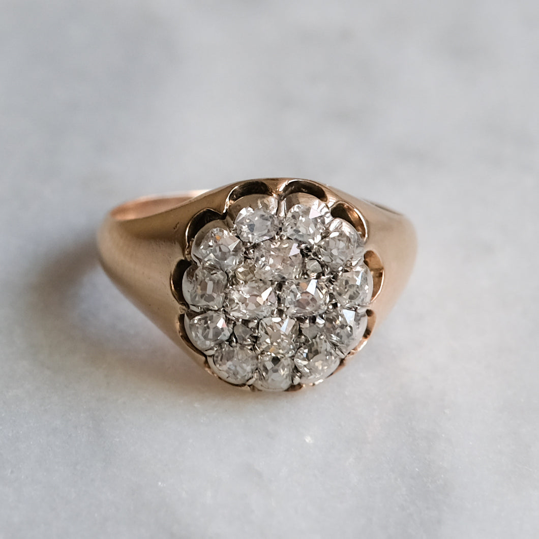 Victorian 10K Rose Gold Chunky Diamond Cluster Ring