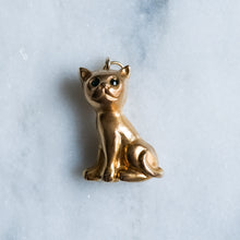 Load image into Gallery viewer, Vintage Seated Cat Charm with Green Glass Eyes

