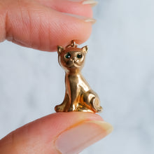 Load image into Gallery viewer, Vintage Seated Cat Charm with Green Glass Eyes
