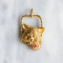 Load image into Gallery viewer, Retro 18K Yellow Gold Ruby Cat Pendant
