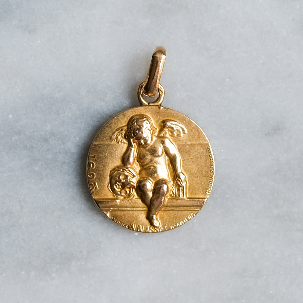 Antique 18K Yellow Gold Weeping Angel of Amiens Pendant