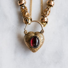 Load image into Gallery viewer, Antique Victorian 10K Rose Gold Celestial Fancy-Link Bracelet with a Garnet and Bloodstone Heart Padlock
