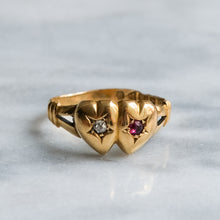 Load image into Gallery viewer, Antique Double Heart Diamond and Ruby Ring
