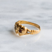 Load image into Gallery viewer, Antique Double Heart Diamond and Ruby Ring
