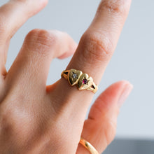 Load image into Gallery viewer, Antique Double Heart Diamond and Ruby Ring
