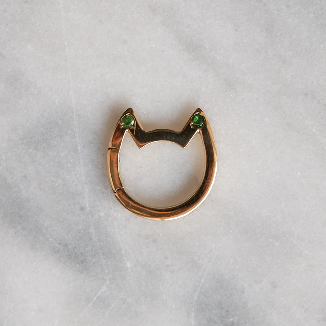 18K Yellow Gold Eye of the Cat Connector with Gemstone Ear Tips