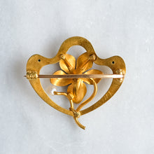 Load image into Gallery viewer, Art Nouveau 14K Yellow Gold Enamel Pearl and Diamond Floral Violet Brooch by Krementz
