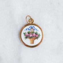 Load image into Gallery viewer, Antique 14K Rose Gold Enamel Basket of Roses Pendant
