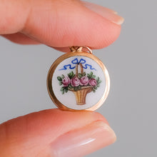 Load image into Gallery viewer, Antique 14K Rose Gold Enamel Basket of Roses Pendant
