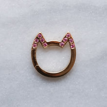 Load image into Gallery viewer, 18K Yellow Gold Eye of the Cat Connector with Gemstone Pink Sapphire Ears
