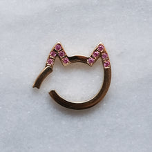 Load image into Gallery viewer, 18K Yellow Gold Eye of the Cat Connector with Gemstone Pink Sapphire Ears
