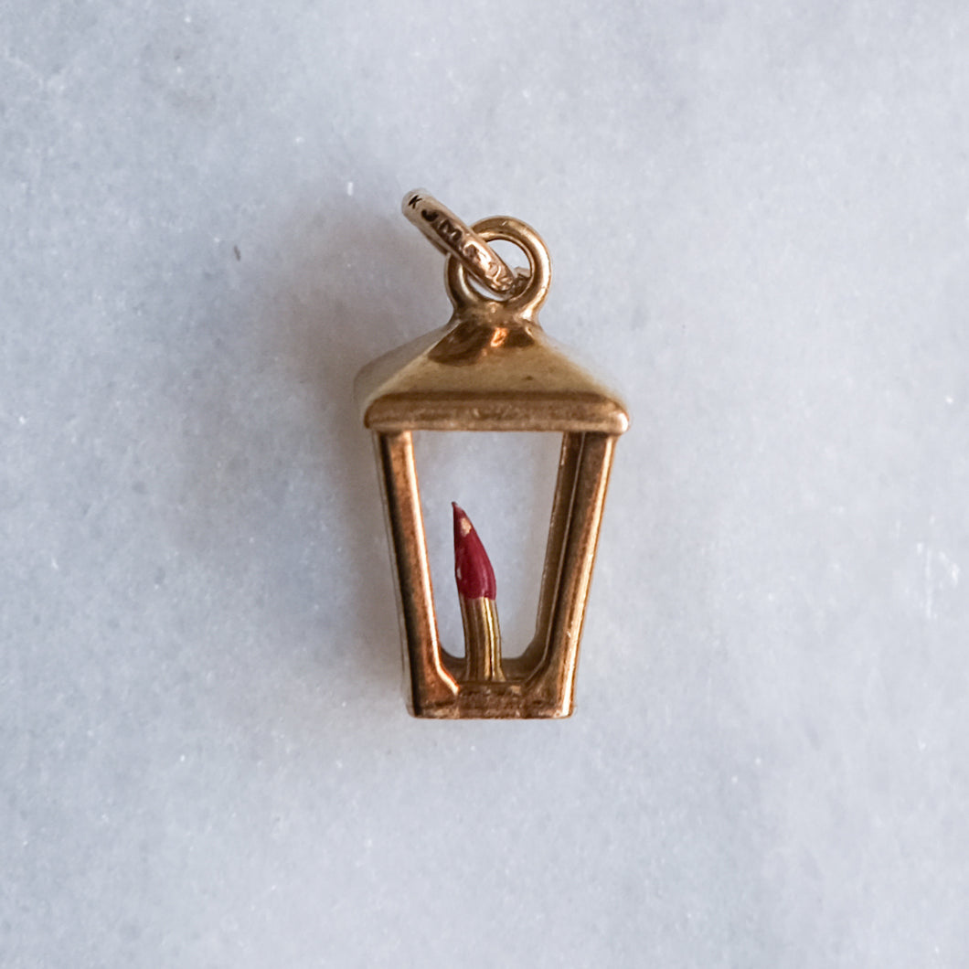 Vintage 14K Rose Gold Lantern Charm Pendant