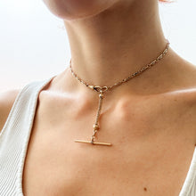 Load image into Gallery viewer, 14K Rose Gold T-Bar with attached double spiga-link short chain
