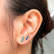 Load image into Gallery viewer, 18K Yellow Gold Turquoise Inlay Bar Stud Earrings by Jennifer Meyer
