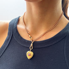 Load image into Gallery viewer, Antique Engraved Garnet Heart Locket Pendant
