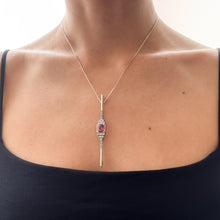 Load image into Gallery viewer, Antique Art Deco era Tourmaline with Rose-Cut Diamonds Bar Brooch
