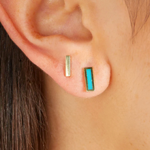 Load image into Gallery viewer, 18K Yellow Gold Turquoise Inlay Bar Stud Earrings by Jennifer Meyer
