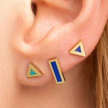 Load image into Gallery viewer, 18K Yellow Gold Lapis Lazuli Inlay Bar Stud Earrings by Jennifer Meyer
