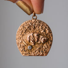 Load image into Gallery viewer, Art Deco Era 14K Rose Gold Dog Portrait Locket with Ivy Leaves
