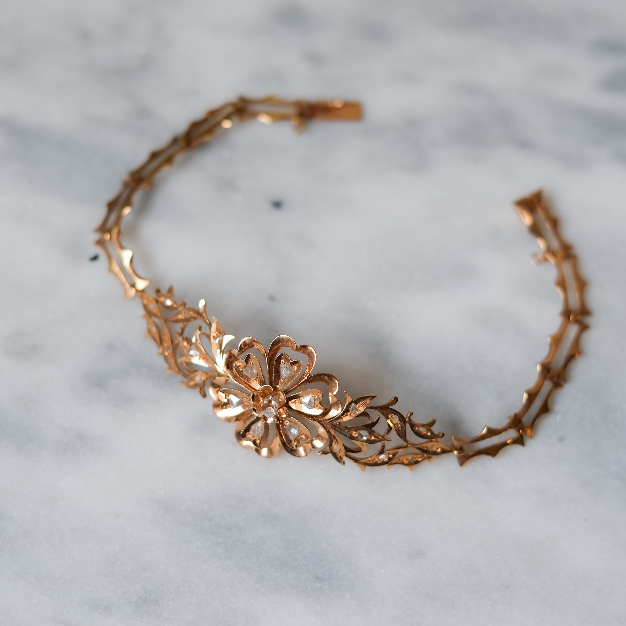 18K Rose Gold Rose-Cut Diamond Intan Peranakan Floral Bracelet