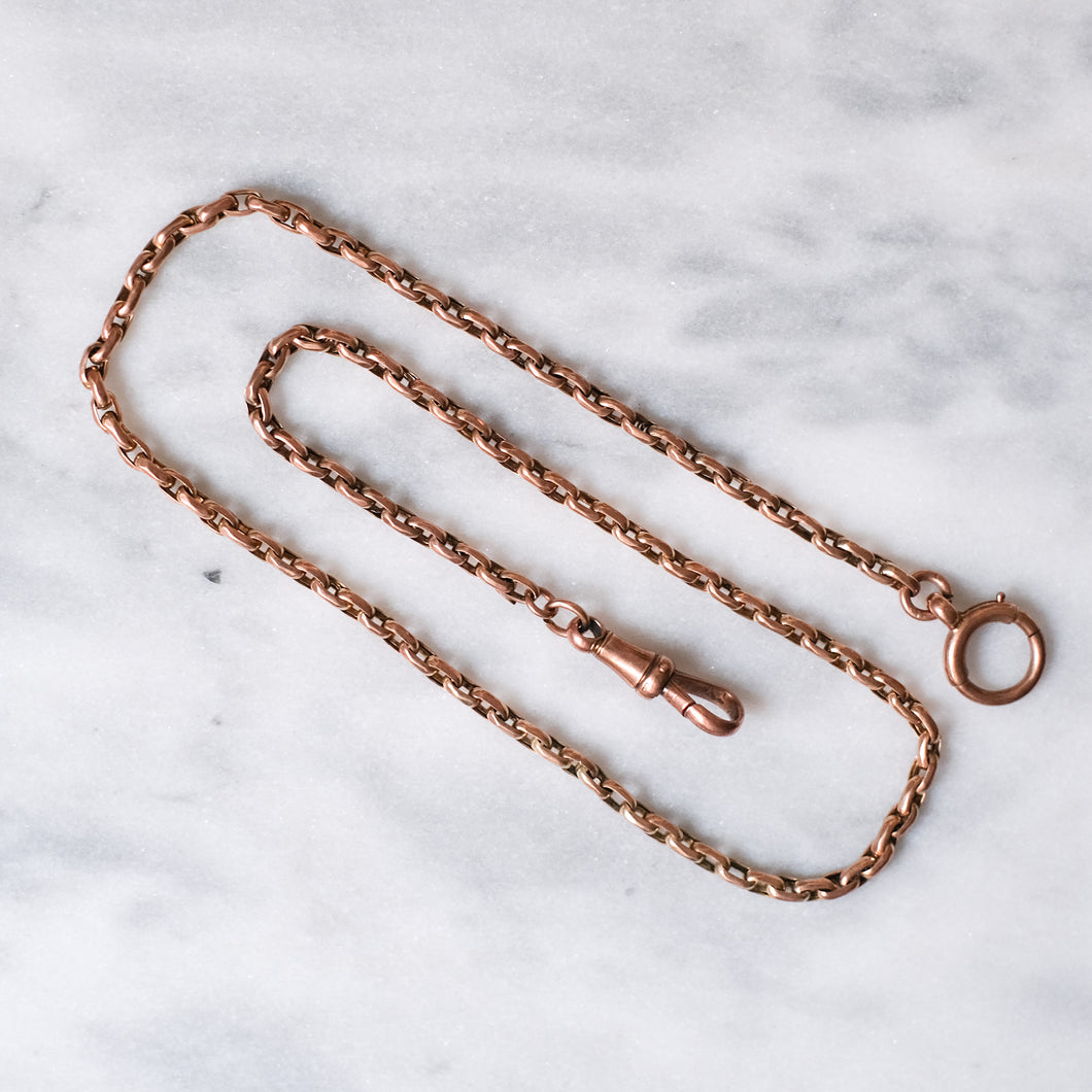 Antique 15.25 inch 9K Rose Gold Cable-Link Watch Chain