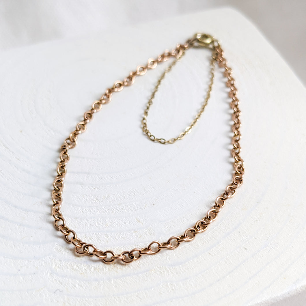 Delicate 14K Rose Gold 7.5 inch Rolo-Link Bracelet