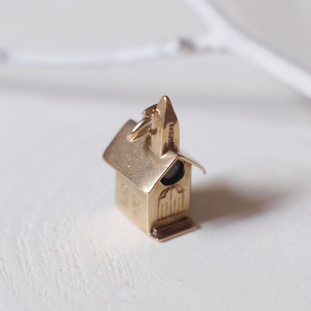 14K Yellow Gold 3D Church Charm